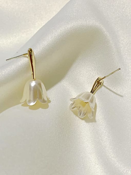 S925 silver needle plated with real gold Alloy Resin Flower Vintage gold plated Stud Earring