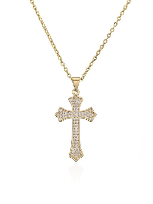 20678 Brass Cubic Zirconia Cross Vintage Regligious Necklace