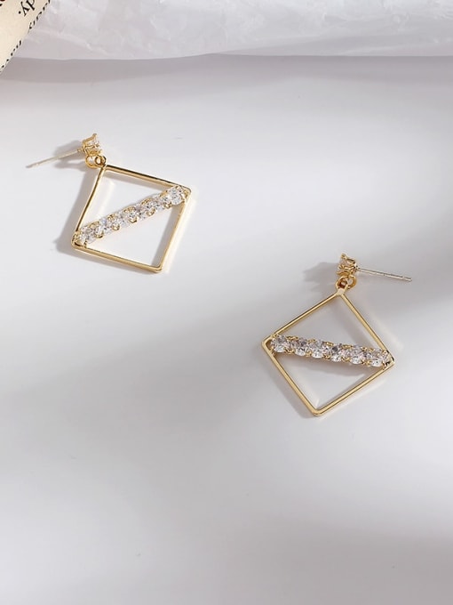 HYACINTH Copper Cubic Zirconia Square Minimalist Stud Trend Korean Fashion Earring 3