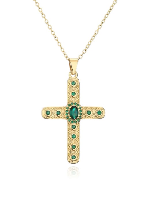 21771 Brass Cubic Zirconia Cross Vintage Regligious Necklace