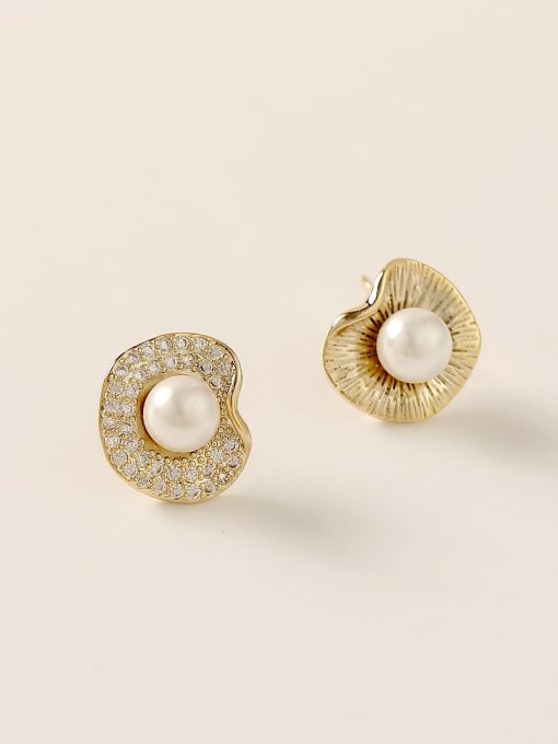 14k Gold Brass Rhinestone Geometric Vintage Stud Trend Korean Fashion Earring