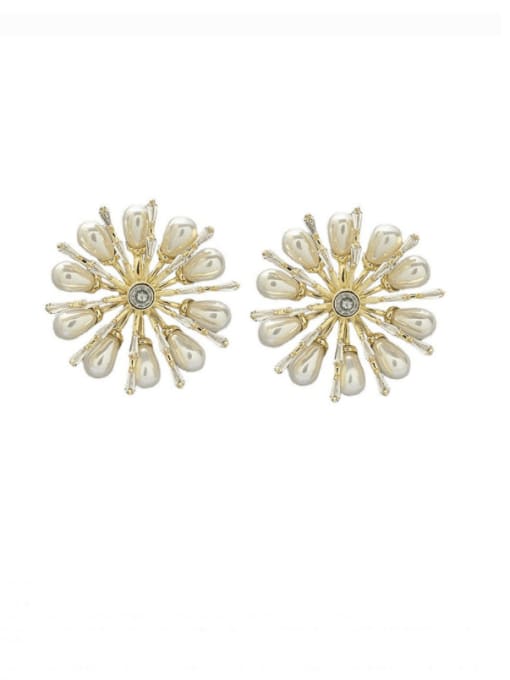 SUUTO Brass Imitation Pearl Flower Trend Stud Earring 1