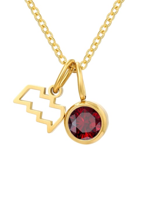 January Red Aquarius Gold Stainless steel Birthstone Constellation Cute Necklace
