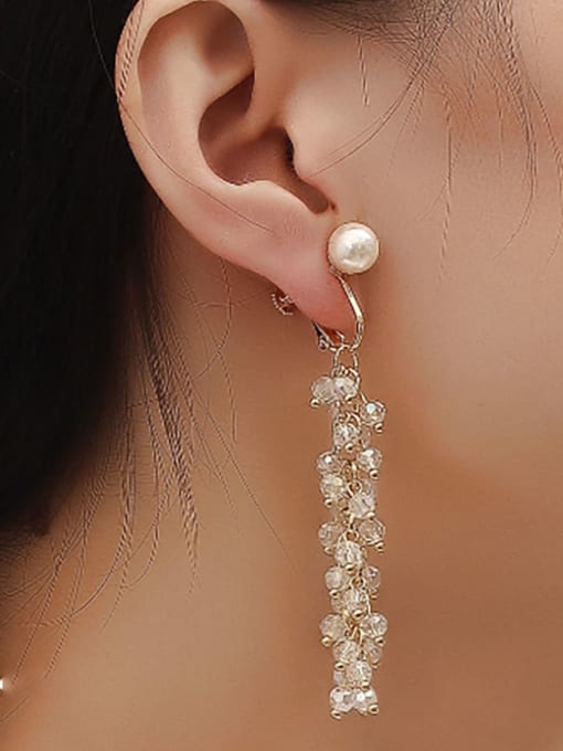 HYACINTH Brass bead tassel Dainty long Clip Trend Korean Fashion Earring 1