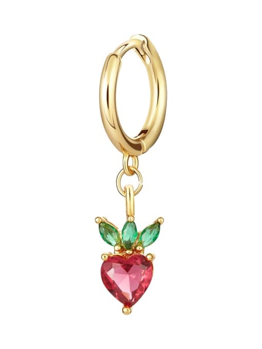 strawberry Brass Cubic Zirconia Multi Color Friut Cute Huggie Earring
