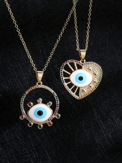 AOG Brass Cubic Zirconia Enamel Eye of Evil  Vintage Heart Pendant  Necklace 1