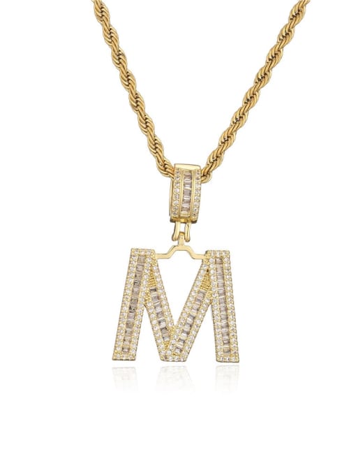 M Brass Cubic Zirconia  Vintage  Letter  Pendant Necklace