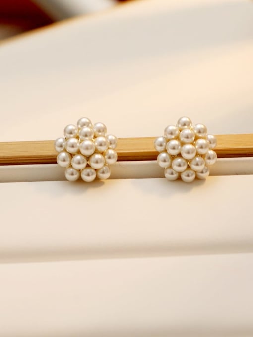 HYACINTH Copper Imitation Pearl Flower Trend Stud Trend Korean Fashion Earring 1