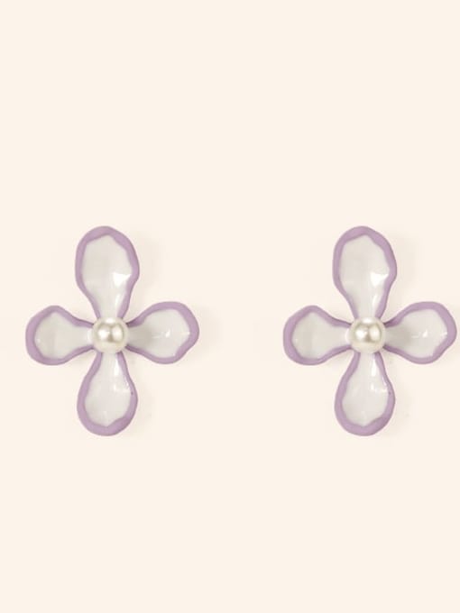 Purple white Alloy Enamel Flower Cute Stud Earring