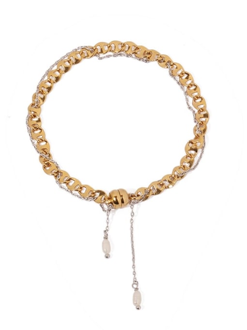 ACCA Brass Imitation Pearl Geometric Hip Hop Link Bracelet
