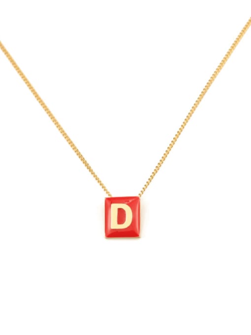 Red D Brass Enamel  Minimalist 26 English letters pendant Necklace