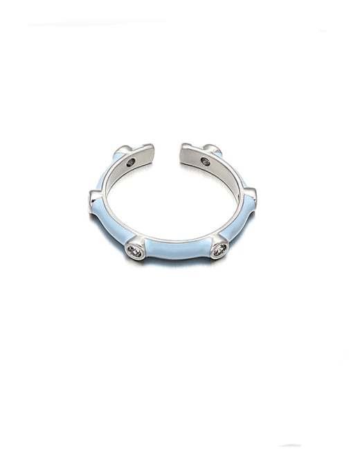 Blue Dropping Oil Brass Enamel Cubic Zirconia Geometric Minimalist Band Ring