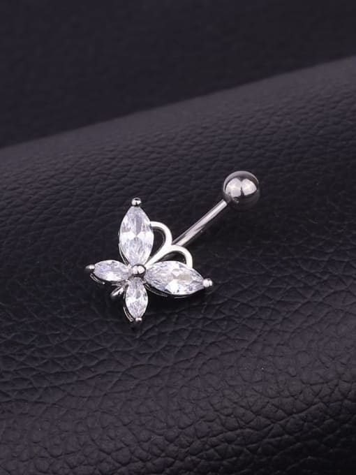HISON Stainless steel Cubic Zirconia Butterfly Hip Hop Belly Rings & Belly Bars 2