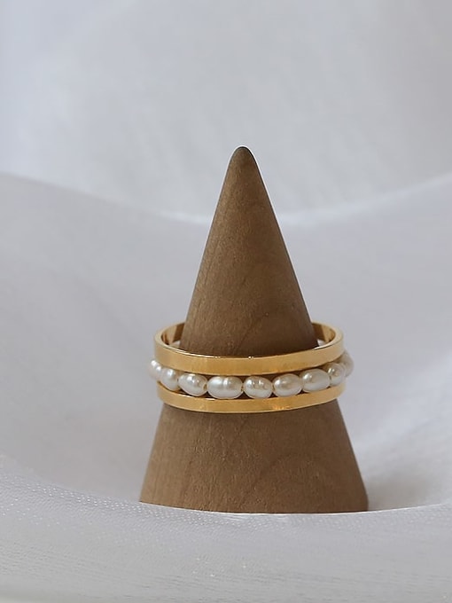 Five Color Brass Imitation Pearl Geometric Hip Hop Band Ring 2
