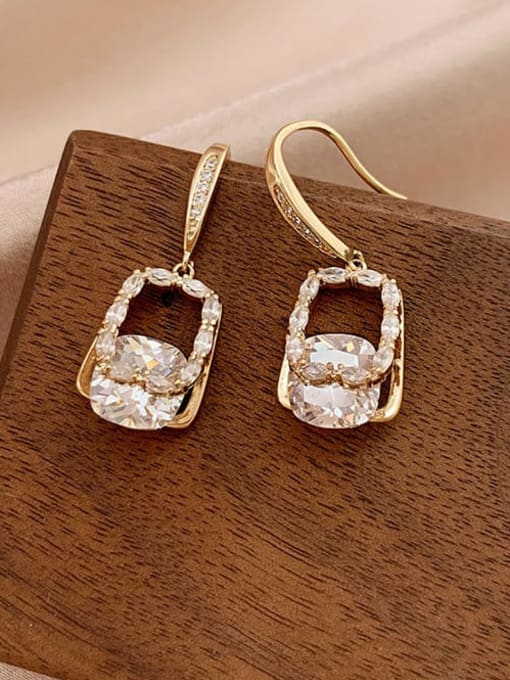 gold Alloy Rhinestone Geometric Minimalist Hook Earring