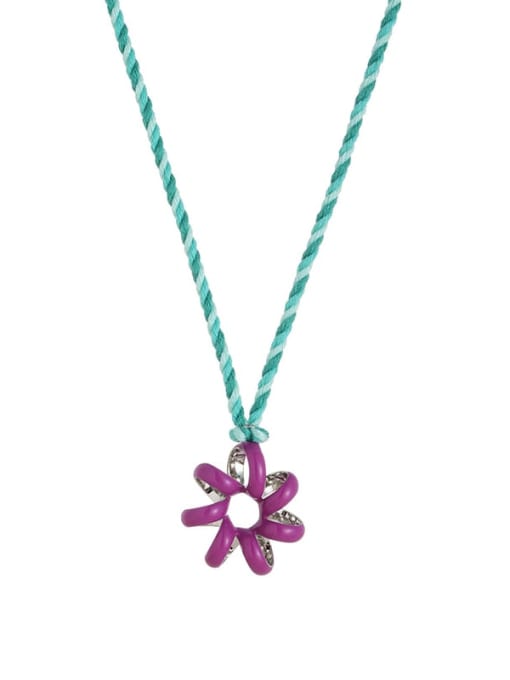 purple Brass Enamel Flower Minimalist Necklace