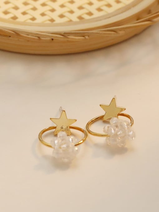 14K gold Copper Imitation Pearl Simple  Heart Stud Trend Korean Fashion Earring
