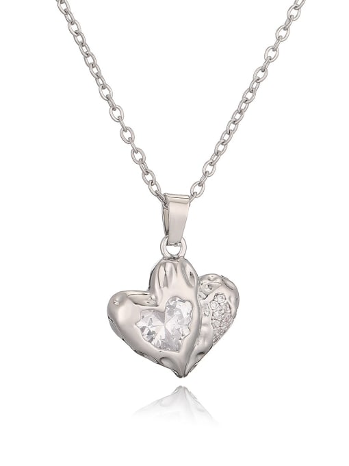 24504 Brass Cubic Zirconia Heart Minimalist Necklace