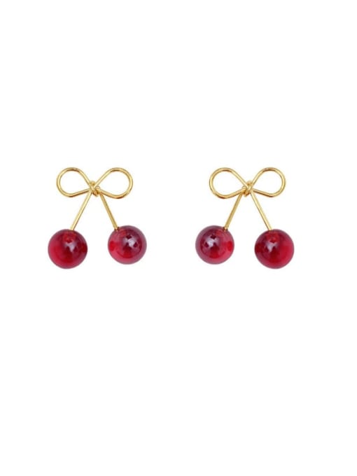 HYACINTH Brass Bead Bowknot Cute Cherry Stud Earring 0