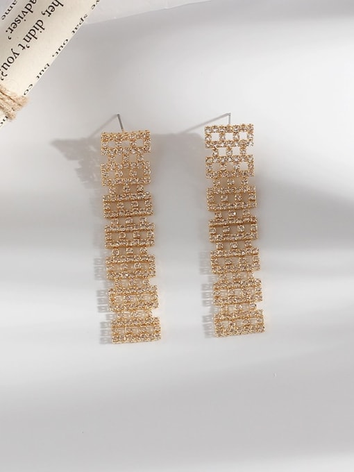 gold Copper Rhinestone Tassel Vintage Threader Trend Korean Fashion Earring
