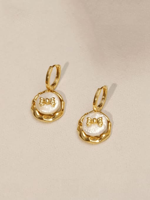 18K gold Brass Freshwater Pearl Bowknot Trend Drop Earring