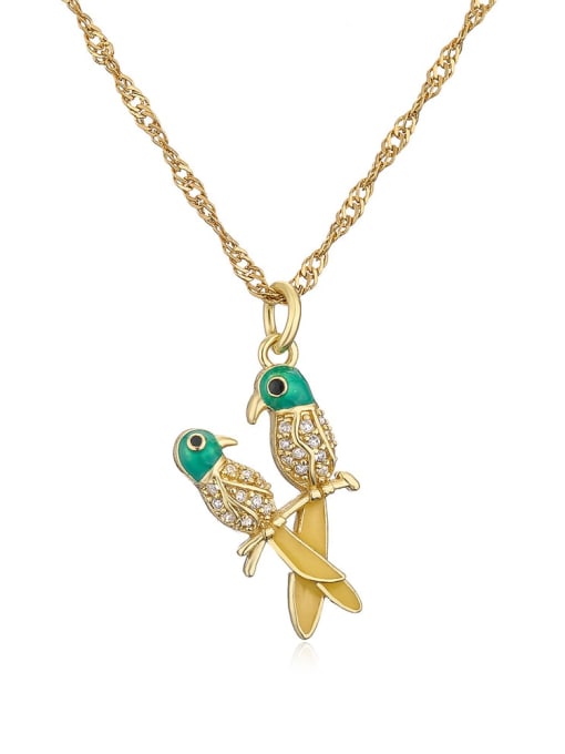 22270 Brass Enamel Bird Vintage Necklace