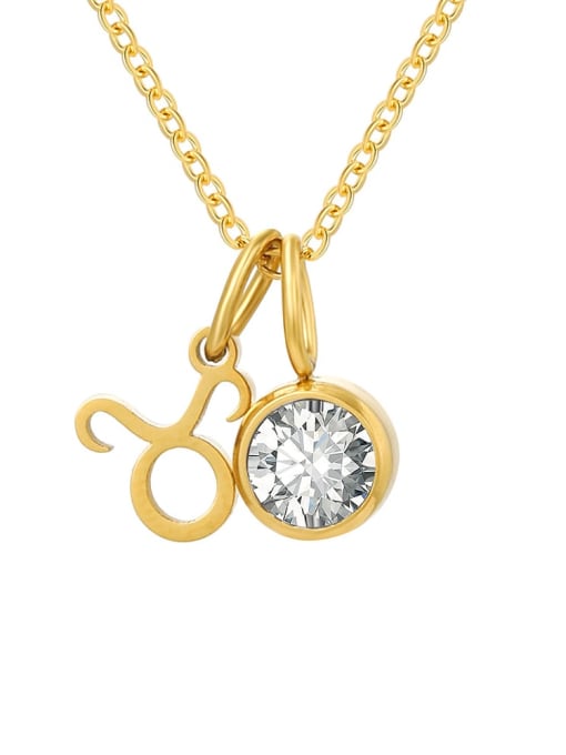 April White Taurus Gold Stainless steel Birthstone Constellation Cute Necklace