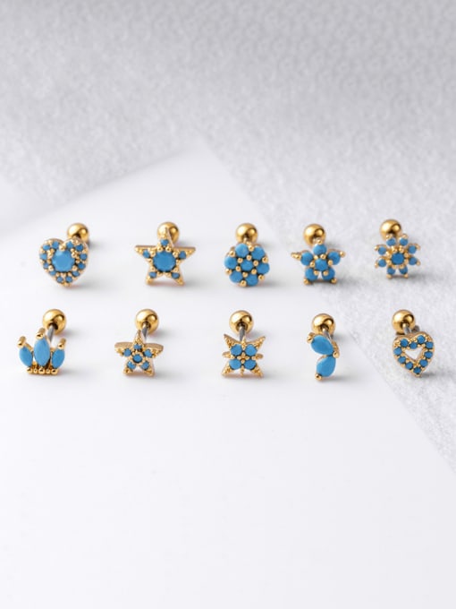 HISON Brass Turquoise Heart Cute Single Earring 3