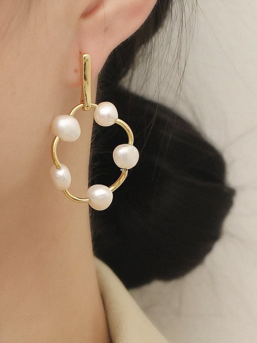 HYACINTH Brass Freshwater Pearl Geometric Minimalist Drop Trend Korean Fashion Earring 1