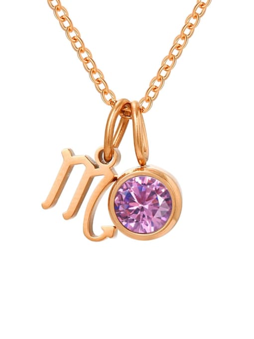 October Pink Scorpio Rose Gold Stainless steel Birthstone Constellation Cute Necklace