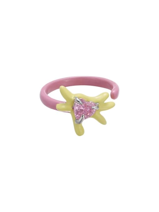 Five Color Brass Enamel Cubic Zirconia Heart Cute Band Ring 3