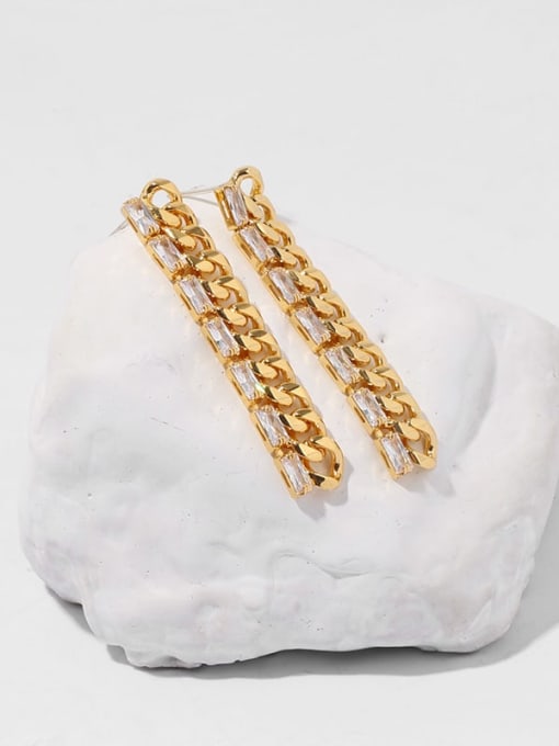 TINGS Brass Cubic Zirconia Geometric  Chain Vintage Drop Earring 2