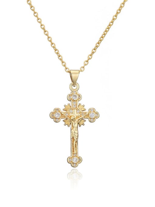 20696 Brass Cubic Zirconia Cross Vintage Regligious Necklace