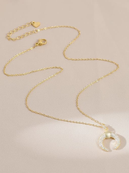 Gold XL62833 Brass Cubic Zirconia Moon Dainty Necklace