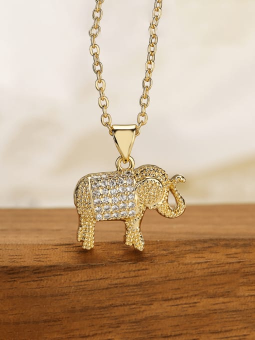 23043 Brass Cubic Zirconia Elephant Hip Hop Necklace