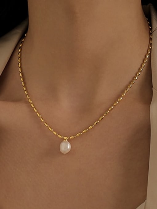ACCA Brass Imitation Pearl Irregular Minimalist Necklace 1