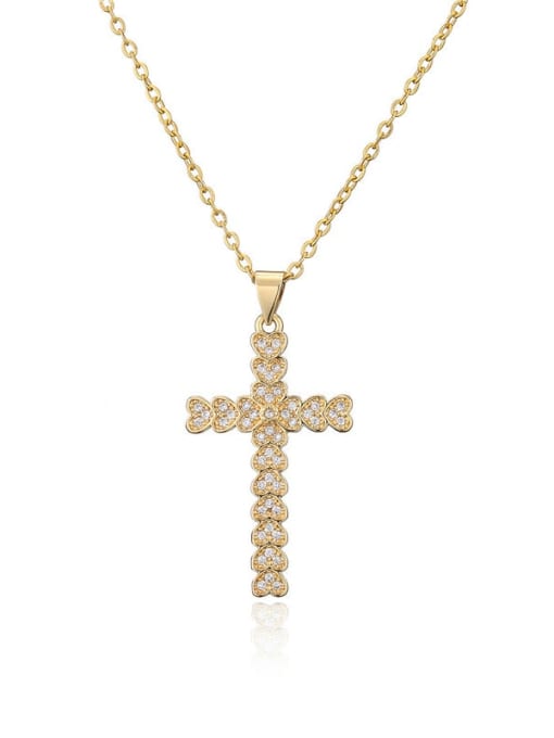 20676 Brass Cubic Zirconia Vintage Cross  Pendant Necklace