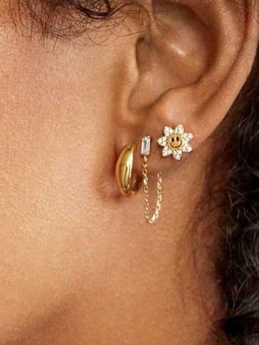 COLSW Brass Cubic Zirconia Flower Minimalist Stud Earring 2