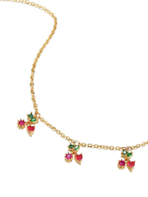 Love cherry Brass Cubic Zirconia Friut Minimalist Necklace
