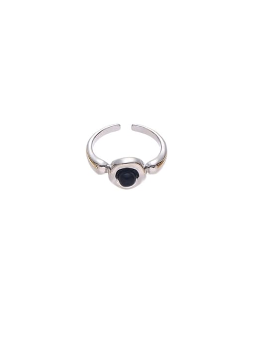 Black Agate Ring -steel Brass Tiger Eye Geometric Vintage Band Ring