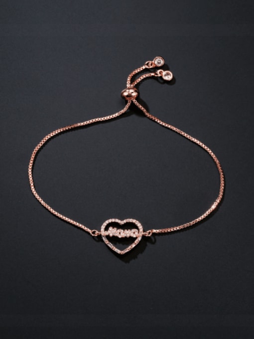30472 Brass Cubic Zirconia Heart Vintage Adjustable Bracelet