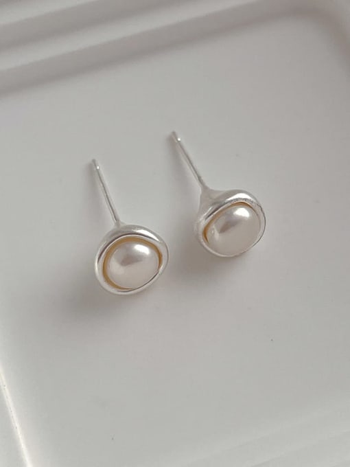 G196 white gold Brass Imitation Pearl Geometric Minimalist Stud Earring