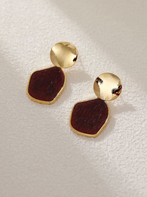 14K gold+ red Brass Resin Geometric Vintage Drop Earring