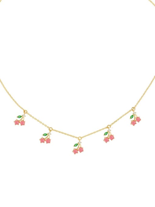 Cherry Brass Cubic Zirconia Friut Minimalist Necklace