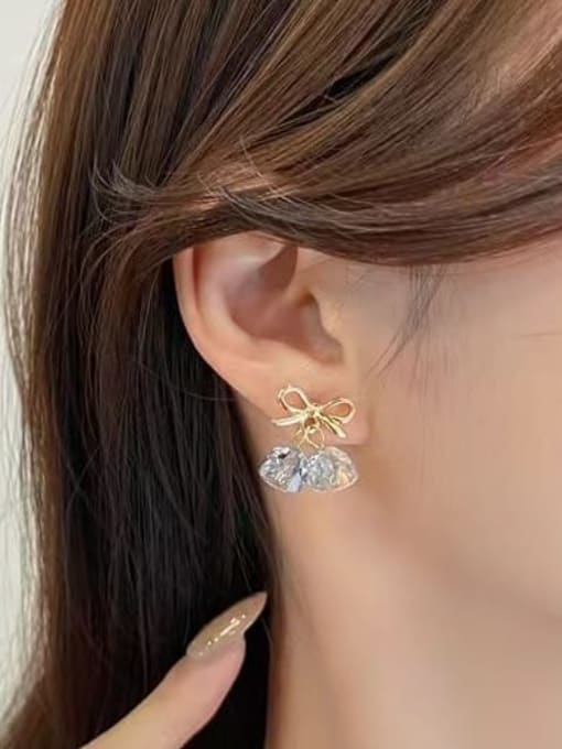 14k Gold Alloy Cubic Zirconia Bell Minimalist Stud Earring