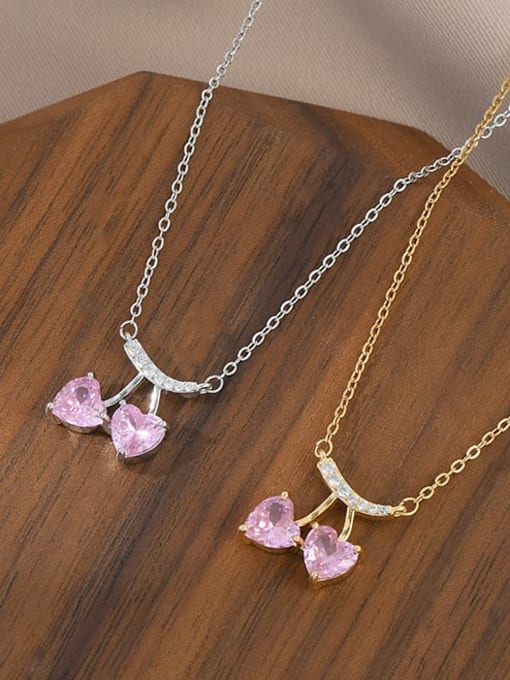 YOUH Brass Cubic Zirconia Pink Heart Dainty Necklace 1
