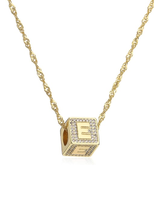 22375 E Brass Cubic Zirconia Square Hip Hop Letter Pendant Necklace
