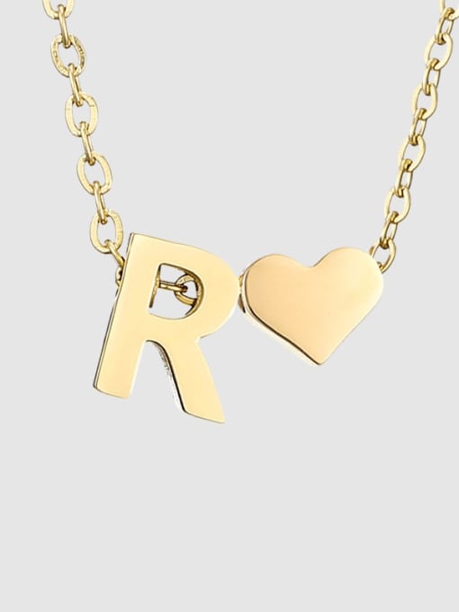 R 14K Gold Stainless steel Letter Minimalist  Heart Pendant Necklace