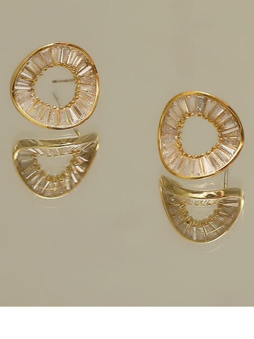 golden Copper Cubic Zirconia Geometric Minimalist Stud Trend Korean Fashion Earring