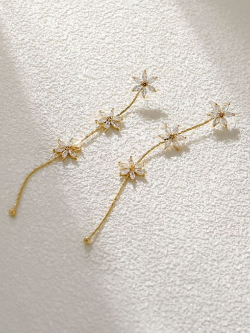 HYACINTH Brass Cubic Zirconia Tassel Minimalist Drop Earring 2
